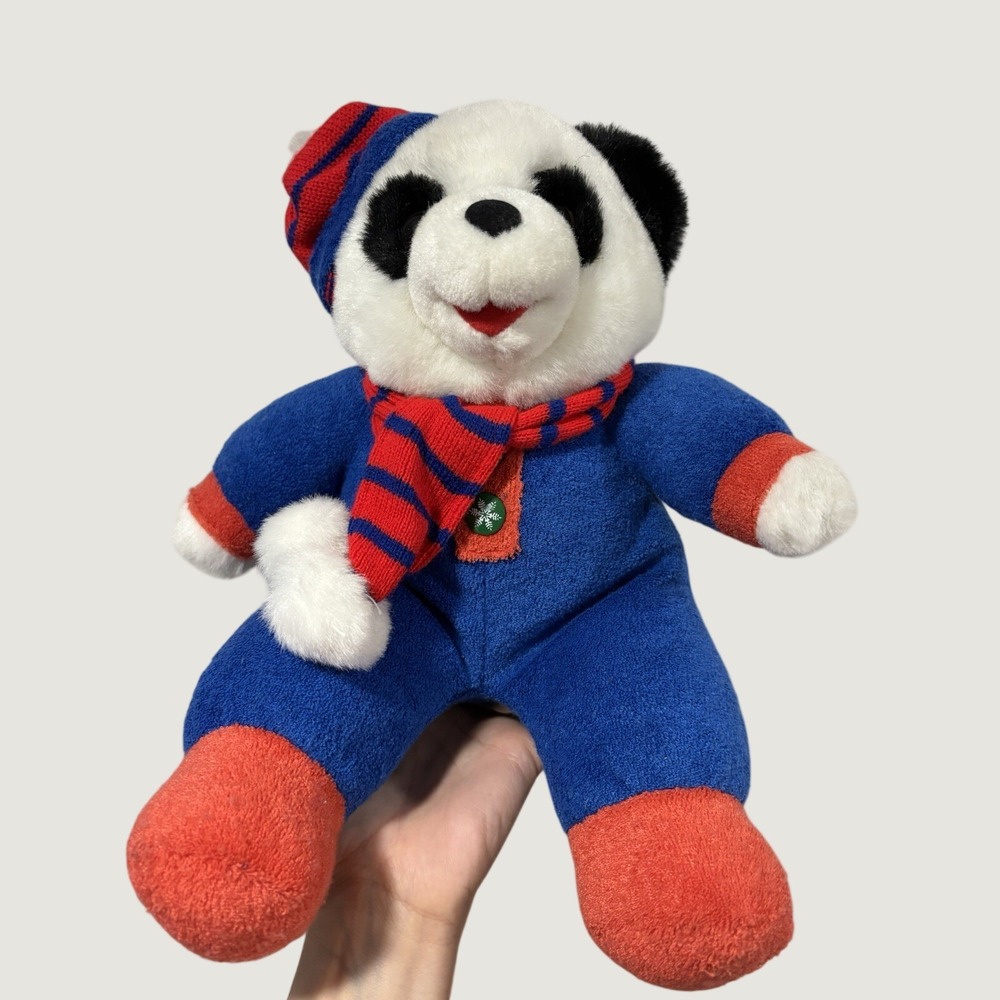 TB Trading Company Vintage Panda Bear, blue with red and blue scarf, terry cloth